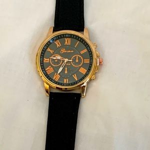 Black leather wrist watch